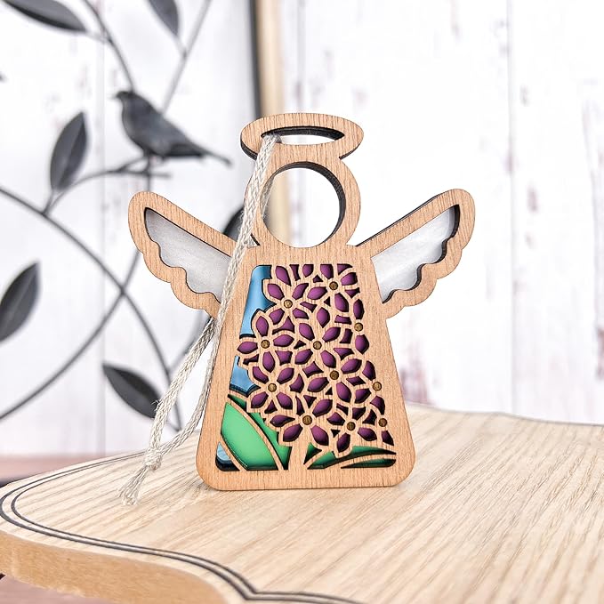 3.5" (H) Purple Lilac Flower Christmas Ornament - Bridal Bouquet Memorial Charm - Angel Window Suncatcher