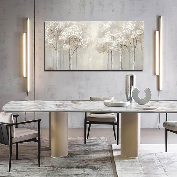 ANCXWOTER Large Forest Wall Art for Living Room White Misty Birch Tree Picture for Bedroom Office Modern Landscapes Canvas Prints Ready to Hang 24x48 Inch