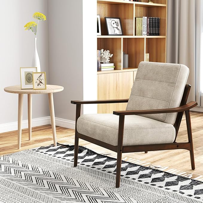 Giantex Mid Century Modern Accent Chair Set of 2, Max Load 440 LBS Upholstered Living Room Chair w/Rubber Wood Armrests & Legs, Removable Back Cushion, Comfy Reading Arm Chair for Bedroom