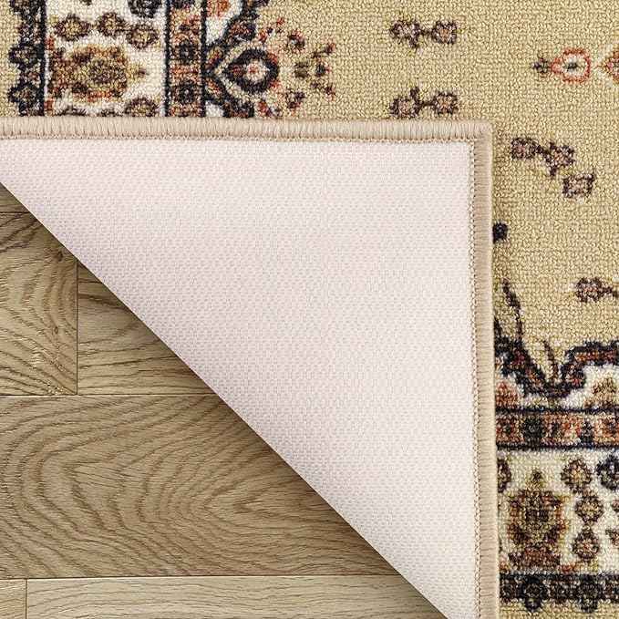 Antep Rugs Alfombras Oriental Traditional 2x4 Non-Skid (Non-Slip) Low Profile Pile Rubber Backing Kitchen Area Rugs (Beige, 2'3" x 4')
