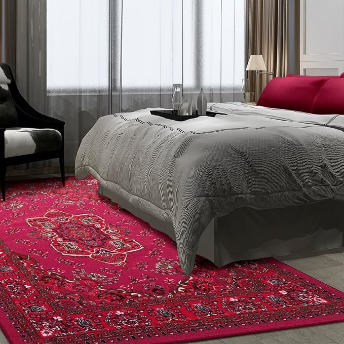 Antep Rugs Alfombras Oriental Traditional 3x5 Non-Skid (Non-Slip) Low Profile Pile Rubber Backing Indoor Area Rugs (Pink, 3' x 5')