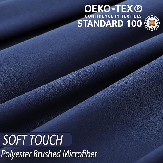 Whitney Home Textile Queen Sheet Set, Soft Microfiber Hotel Bed Sheets Queen Size, Extra Deep Pocket, Luxury Breathable Bedding Sheet & Pillowcase Sets, 4 Piece Wrinkle Free Oeko-Tex, Navy Blue