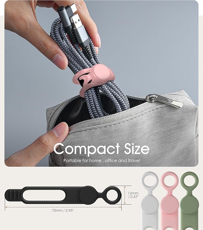 24Pcs Nearockle Silicone Cable Ties 3Inch Cord Organizer, Reusable Small Zip Ties Cable Organizer for Charging Cords Earphone Computer Wire, Office Desk Cable Management Travel Accessories(4 Colors)