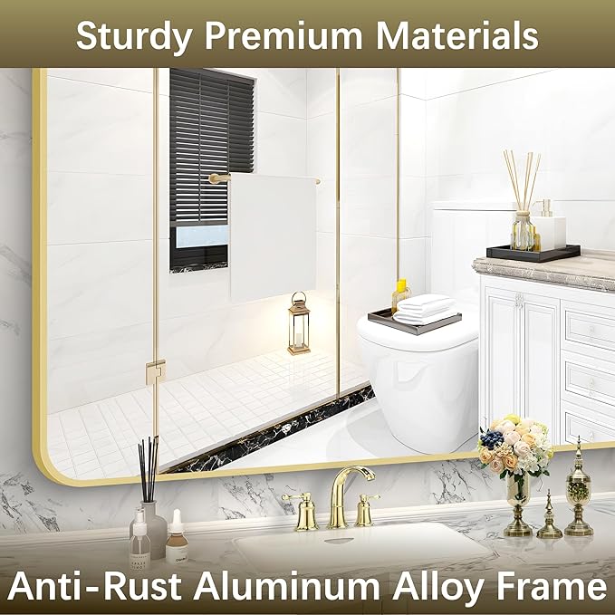 Arched Bathroom Mirror, 30"x40" Gold Arched Mirror for Bathroom, Wall Mounted Mirror, Gold Vanity Wall Mirror w/Metal Frame for Bedroom, Entryway, Living Room, Vertically Hanging or Leaning Against