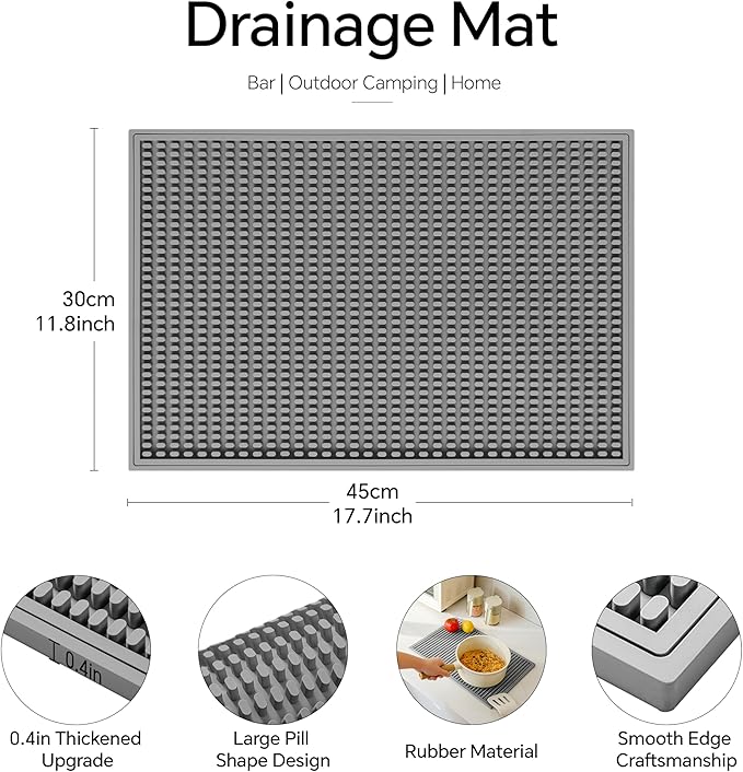 2 Pack Bar Mat, Home Bar Tool Drying Mats, Bar Accessories for The Home Bar Set 18''x12''(Gray) for Bars, Outdoor Camping, Bar for Home