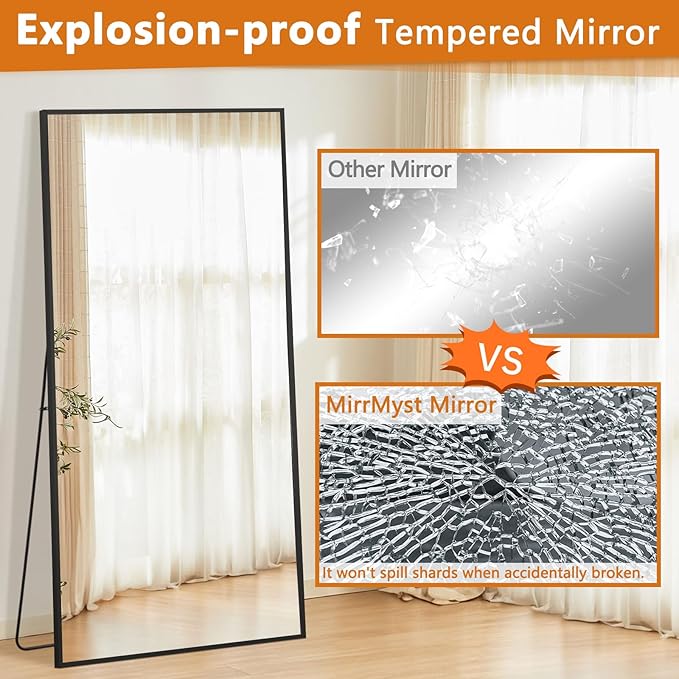 Full Length Mirror, 76"x34" Oversized Floor Mirror Free Standing, Large Full Body Mirror for Bedroom Living Room Gym, Black Mirror Full Length with Tempered Glass