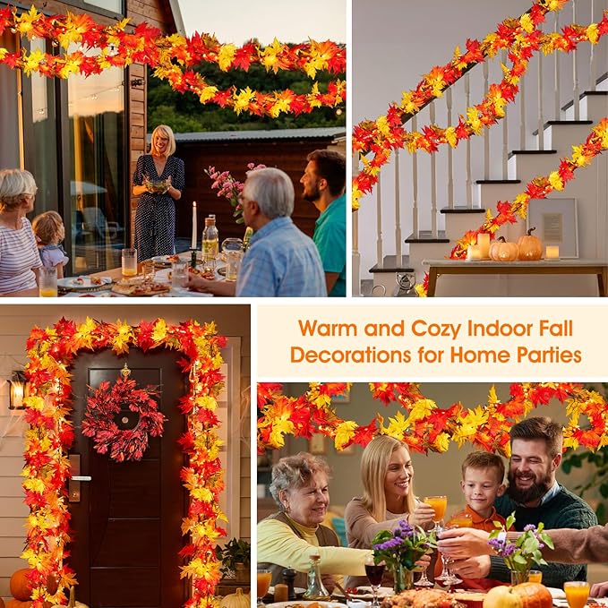 Fall Decorations for Home Large Maple Leaves 9Ft Plug in Fall Lights with 50 Orange Bulbs UL Certified Connectable Fall Decor Garland for Indoor Outdoor Halloween Thanksgiving Harvest Decorations
