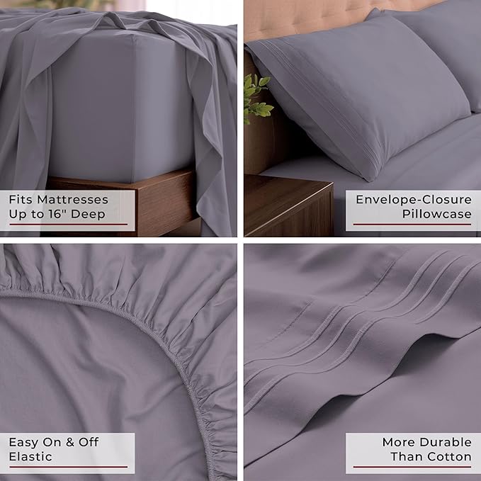 Mellanni California King Sheets Set - 4 PC Iconic Collection Bedding - Hotel Luxury, Extra Soft, Cooling Bed Sheets - Wrinkle, Fade, Stain Resistant (Cal King, Hazy Lilac)