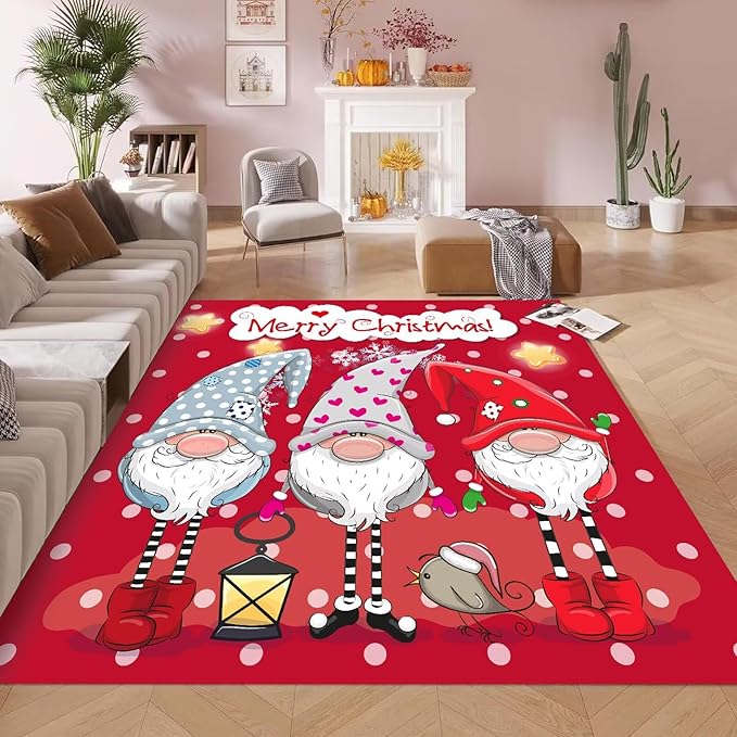 kxry Area Rugs 6X9 Feet, Merry Christmas Dwarves Soft Machine Washable Area Rugs Xmas Snow Non Slip Foldable Floor Carpet for Living Room Bedroom Dining Room Dorms Nursery Rooms Office