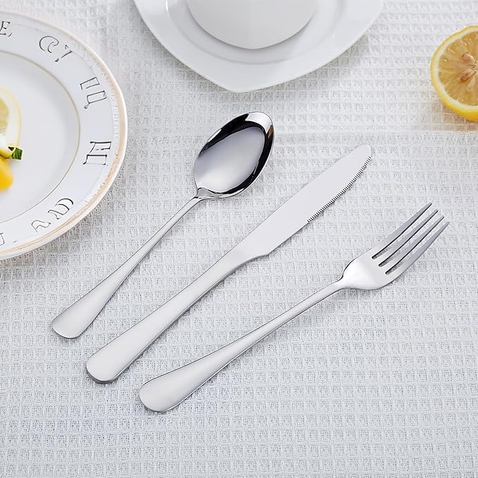 24 Piece Forks And Knives Set, Premium Stainless Steel Silverware Set - 12 Knives & 12 Forks for Home & Hotels, Mirror Polished & Dishwasher Safe(24 Pieces Cutlery Set for 12)