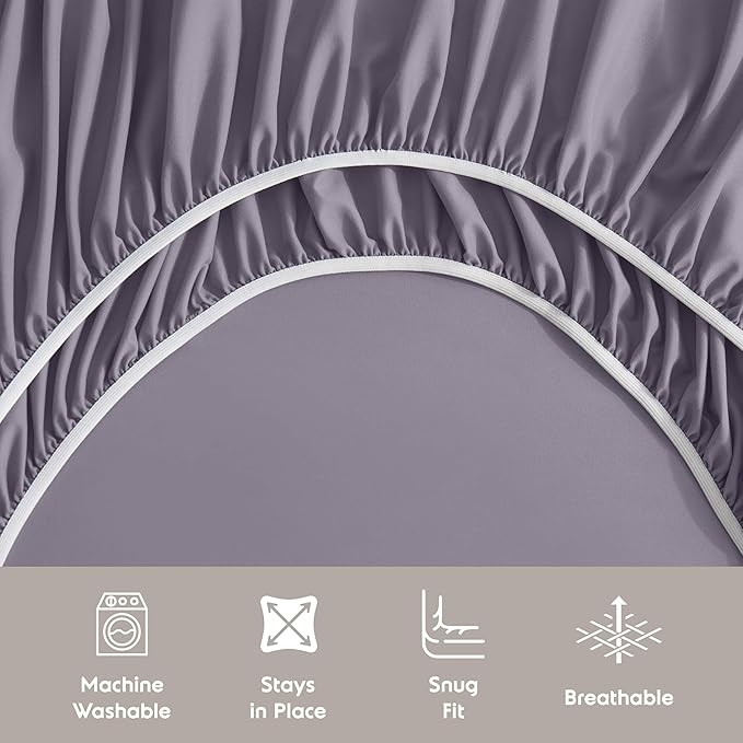 Nestl Extra Deep Cal King Sheet Set - 6 Piece Breathable & Cooling Sheets - Hotel Luxury Bedding Set w/18-24 Inch Deep Pockets - Easy & Secure Fit - Super Soft, Wrinkle Free & Comfy - Grayish Purple