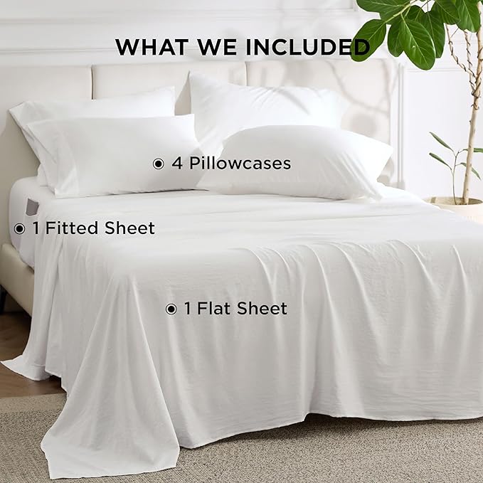 Bedsure Deep Pocket King Sheet Set - 6 Piece, Prewashed Ultra-Soft King Size Sheets Set, Fits Mattresses Up to 18 Inches Thick, Breathable & Secure Fit, Hotel Luxury Bedding, White