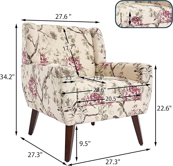 UIXE Floral Accent Chair, Modern Upholstered Armchair in Fabric for Living Room, Comfy Club Arm Chairs Single Sofa Button Tufted Bedroom Reading Seat - Pattern Floral, Set of 1