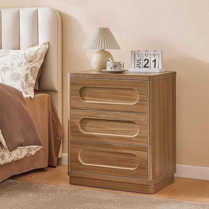 Night Stand, Nightstand with 3 Drawers, 21.7''(W) x 15.8''(D) Large Night Stand Bedside Tables for Bedroom, Modern Storage Bedside Table for End Tables, Sofa, Oak Brown