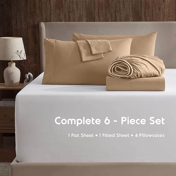 Nestl Extra Deep Full Sheet Set - 6 Piece Breathable & Cooling Sheets - Hotel Luxury Bedding Set w/18-24 Inch Deep Pockets - Easy & Secure Fit - Super Soft, Wrinkle Free & Comfy - Mocha Brown