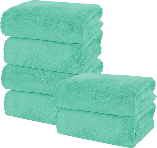 MOONQUEEN 6 Pack Premium Bath Towel Set - Quick Drying - Microfiber Coral Velvet Highly Absorbent Towels - Multipurpose Use as Bath Fitness, Bathroom, Shower, Sports, Yoga Towel (Aqua Green)