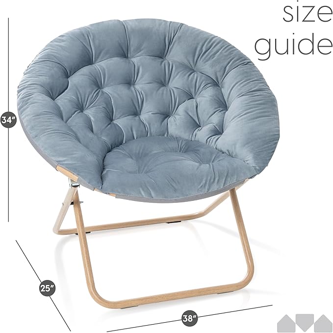 Milliard Cozy Chair/Velour Saucer Accent Chair for Bedroom/X-Large (Grey/Wood-Tone)