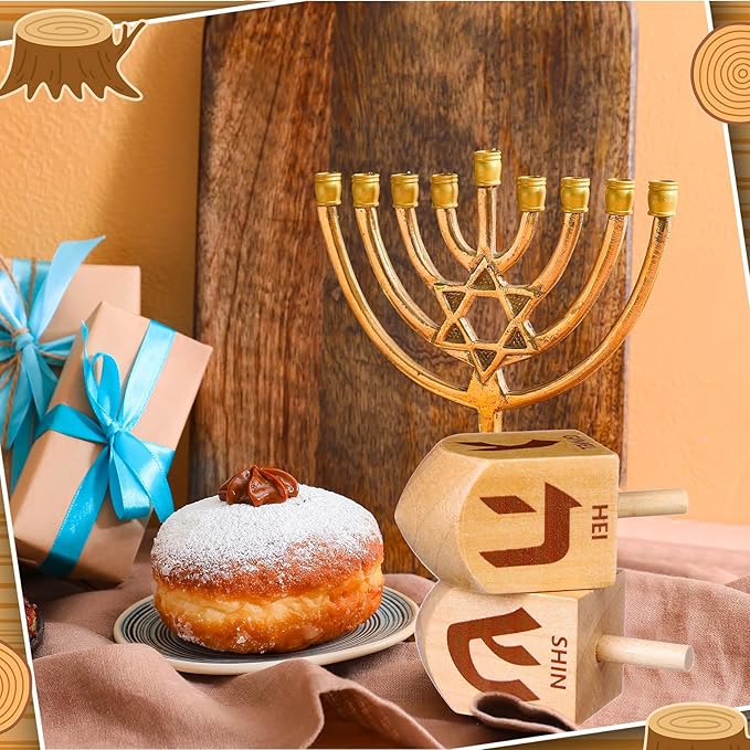 2 Pcs Hanukkah Dreidels Game Toy Extra Large Wooden Dreidel for Hanukkah Decoration with English Transliteration, Forever Spinning Tops Party Favors(Simple)