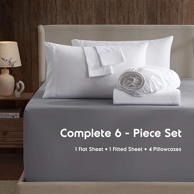 Nestl Extra Deep Cal King Sheet Set - 6 Piece Breathable & Cooling Sheets - Hotel Luxury Bedding Set w/18-24 Inch Deep Pockets - Easy & Secure Fit - Super Soft, Wrinkle Free & Comfy - White