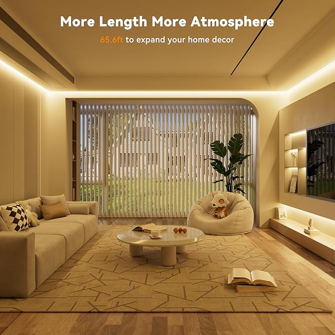 PAUTIX COB LED Strip Light 65.6ft/20m,Work with Alexa/Google Assistant,9600 LEDs Warm White 3000K,CRI93+ Super Bright High Lumen,Dimmable 24V Flexible LED Light Strip,for Bedroom,Ceiling,Office,DIY