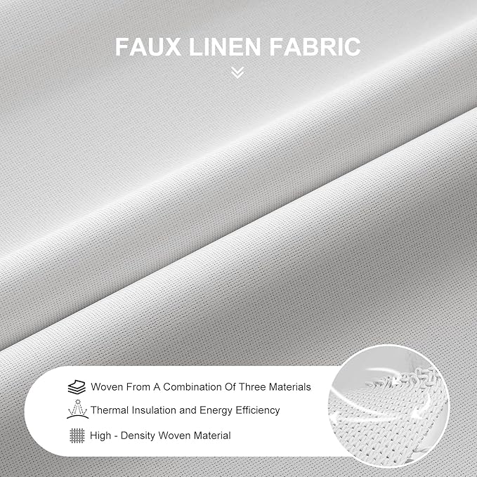 100% Blackout Curtains for Bedroom 90 inch Length 2 Panels Set, Farmhouse Linen Textured Full Light Blocking Room Darkening Thermal Insulated Drapes for Living Room (W52xL90, White)