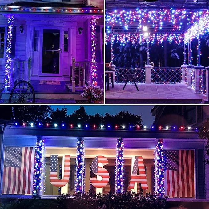 suddus Fairy Lights, 50 Led Battery Powered String Lights, Globe String Lights for Flag, Backyard, Patio, Garden, Party, Bedroom, Living Room, Classroom, Christmas, Red White and Blue