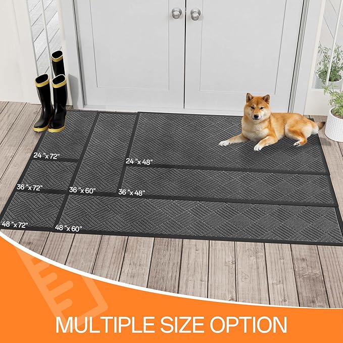 Indoor Outdoor Door Mat, 5’x 3' Doormat for Entryway, Rubber Backing Non Slip Front Door Mat Outside Entrance, Super Absorbent Commercial Floor Mat for Home Office, Gray