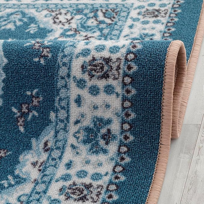 Antep Rugs Alfombras Oriental Traditional 2x4 Non-Skid (Non-Slip) Low Profile Pile Rubber Backing Kitchen Area Rugs (Turquoise Blue, 2'3" x 4')
