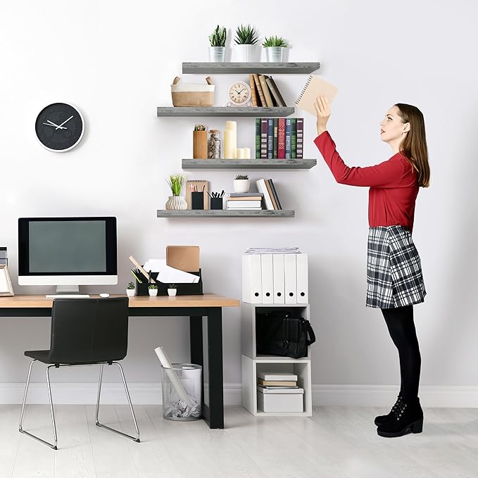 Sorbus Floating Shelves for Wall - 24" Bathroom Shelves, Wall Decor for Bedroom, Kitchen, Living Room, Home Decor & Book Storage - Mounted Floating Shelf with Invisible Brackets (Gray, 4 Pack)