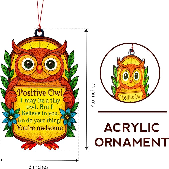 Owl Gifts for Women, owl Christmas Ornaments, Inspirational Suncatcher with Positive Message, Christmas Ornament 2025, Suncatcher Effect Stained Glass Window Hanging, car Hanging Accessories