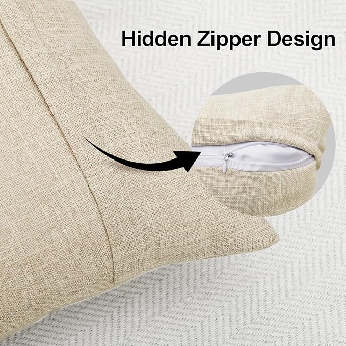 JIUZHEN Beige 20x20 Inch Faux Linen Pillow Covers Set of 2, Neutral Farmhouse Cushion Covers for Sofa Bed, Washed Textured Zippered Pillowcase