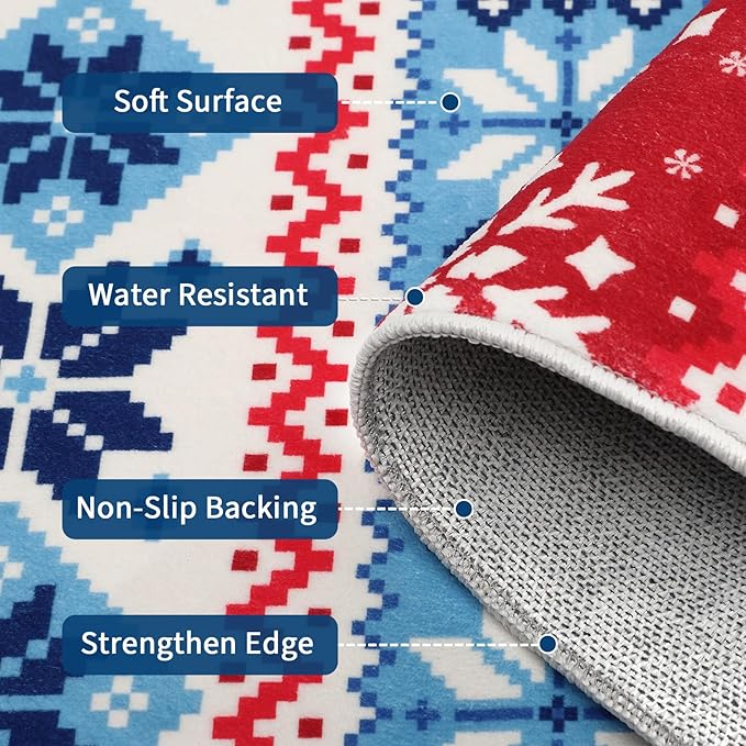 5x7 Christmas Area Rug Living Room Bedroom Large Xmas Decor Area Rug Indoor Washable Non-Slip Throw Floor Covers Boho Accent Rug Farmhouse Rug Festival Xmas Carpet for Dining Room, Blue