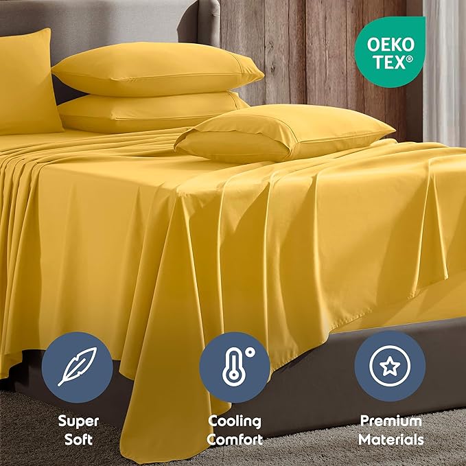 Nestl Extra Deep Queen Sheet Set - 6 Piece Breathable & Cooling Sheets - Hotel Luxury Bedding Set w/18-24 Inch Deep Pockets - Easy & Secure Fit - Super Soft, Wrinkle Free & Comfy - Yellow