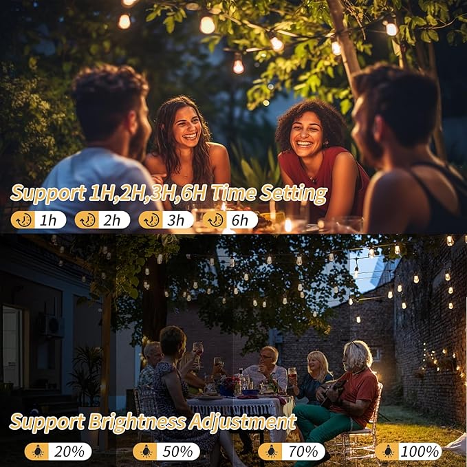 48FT LED Outdoor String Lights, S14 IP65 Waterproof Patio Lights, Edison Shatterproof Bulbs with Remote Control Vintage Backyard Light, Garden, Deck Light