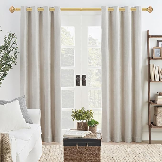 2 Pack Gold Curtain Rods for Windows 30-41 Inch, Decorative Vintage Crystal 1'' Diameter Curtain Rod with Gold Foil Finials, Adjustable Heavy Duty Easy Install Drapery Pole Set for Farmhouse