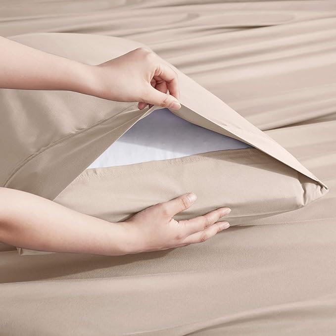 Nestl Extra Deep Cal King Sheet Set - 6 Piece Breathable & Cooling Sheets - Hotel Luxury Bedding Set w/18-24 Inch Deep Pockets - Easy & Secure Fit - Super Soft, Wrinkle Free & Comfy - Beige Cream