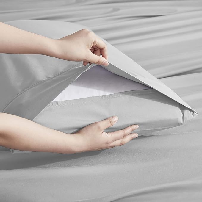 Nestl Extra Deep Full Sheet Set - 6 Piece Breathable & Cooling Sheets - Hotel Luxury Bedding Set w/18-24 Inch Deep Pockets - Easy & Secure Fit - Super Soft, Wrinkle Free & Comfy - Light Gray