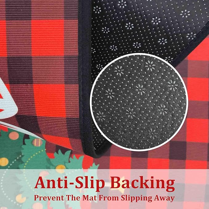 Buffalo Plaid Red Truck Christmas Kitchen Rugs 2 PCS, Merry Christmas Kitchen Rug, Non Skid Washable Soft Comfort Kitchen Rugs Set (17"x47"+17"x30",Merry Christmas)