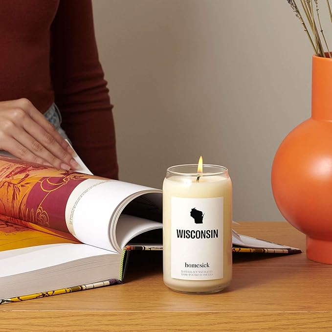 Homesick Scented Candles for Home (Wisconsin) - 13.75 oz Long-Lasting Soy Wax Jar Candle for Women & Men for All Occasions, 60-80 Hours Burn Time - Notes of Butter, Maple & Cranberry