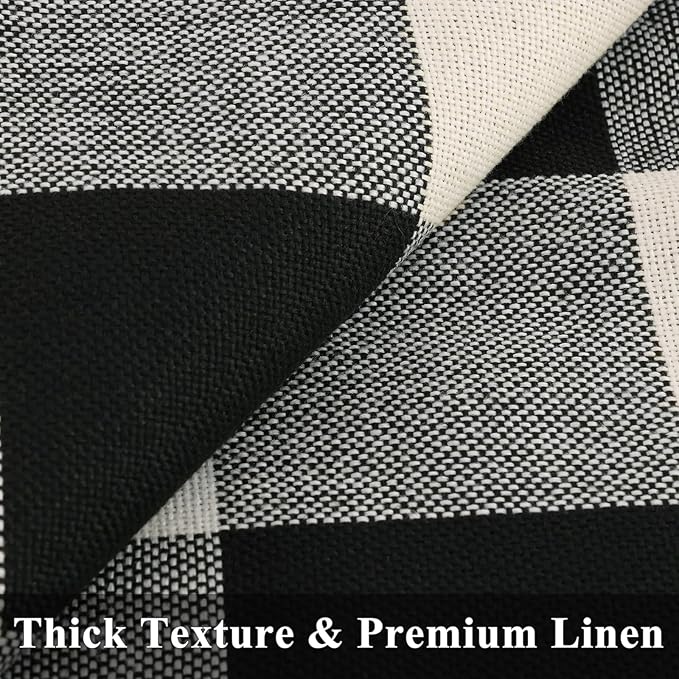 decorUhome Christmas Buffalo Plaid Check Throw Pillow Covers 16x16 Set of 2, Outdoor Linen Decorative Farmhouse Gingham Pillow Covers with Stitched Edge for Bed Couch Sofa, Black and White