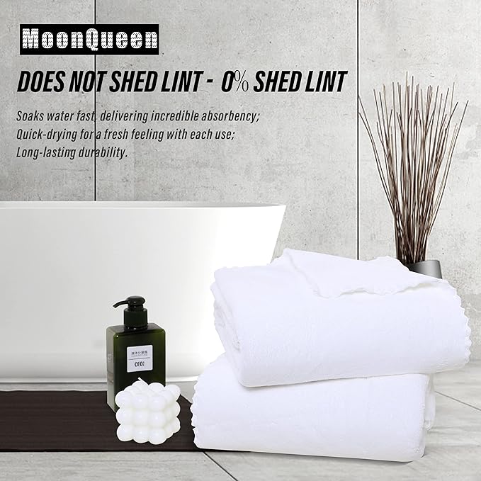 MOONQUEEN 6 Pack Premium Bath Towel Set - Quick Drying - Microfiber Coral Velvet Highly Absorbent Towels - Multipurpose Use as Bath Fitness, Bathroom, Shower, Sports, Yoga Towel (White)