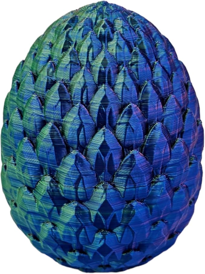 3D Printed Dragon Egg Articulating Gemstone Dragon Fidget Figurine - Vibrant Color Dragons Flexible ADHD, Autism and Anxiety Relief - Articulated Joints (Blue Green Purple)