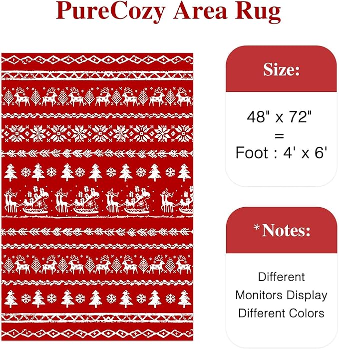 Christmas Area Rug 4x6 Red Office Washable Carpet Xmas Snowflake Holiday Decor Doormat Entryway Soft Low Pile Non Slip Indoor Throw Rug Kitchen Living Room Bedroom Entrance Dining Room
