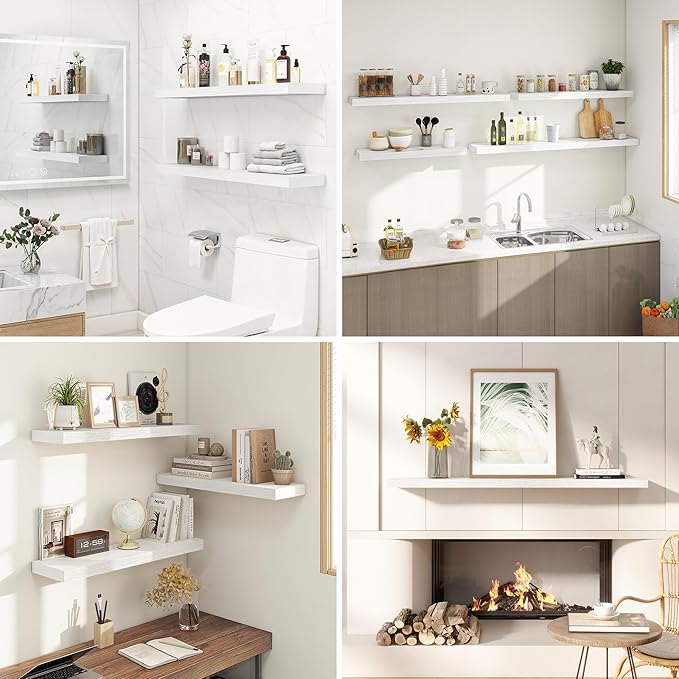 Dreamland 36 Inches Floating Shelves for Wall, 9.3" Deep Long Floating Shelves Set of 2, Large Display & Storage Shelf, Wall Shelf for Bathroom Bedroom Living Room Kitchen Office, White