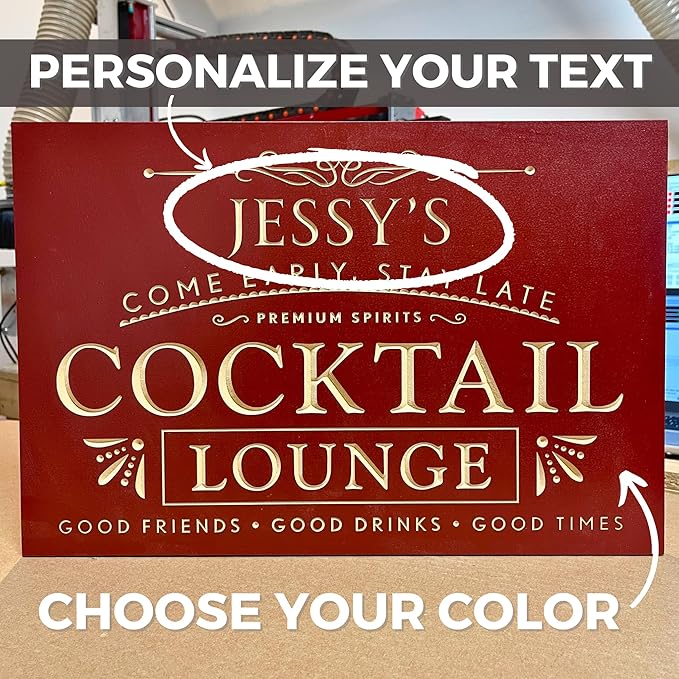 Custom Bar Sign - Choice of Size, Fonts, and Colors | Personalized Cocktail Lounge Bar Decor, Personalized Bar Signs for Home Bar, Home Bar Decor, Bar Wall Decor, Bar Decorations | True Stock Studios