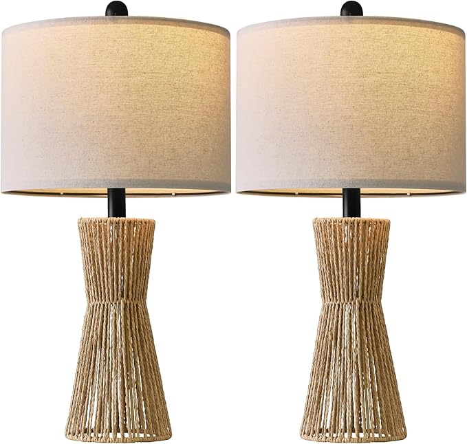OYEARS 22.5" Table Lamps for Living Room,Boho Lamps Set of 2 for Bedrooms, Bedside Lamp for Nightstands, Rattan Lamp, Farmhouse Table Lamp for Room Decor, End Table, Retro, Brown(Not Include Bulbs)