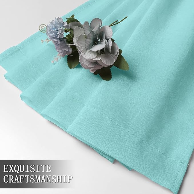 Tollpiz Sheer Tier Curtain Linen Textured Half Kitchen Curtains Sheer Light Filtering Rod Pocket Voile Small Curtains for Bathroom, 25 x 36 inches Long, Crystal Blue, Set of 2 Panels