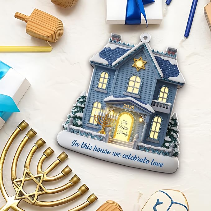 Personalized Hanukkah Ornaments for Tree - Custom 2D Family Christmas Ornaments, Merry Chrismukkah Jewish and Christian Gift, House Warming Gifts New Home Ornament 2025