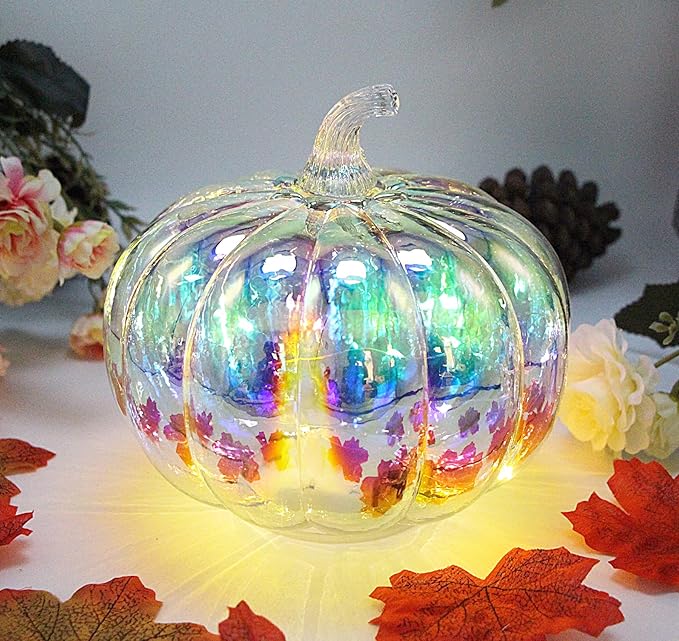 Mercury Glass Pumpkin Light with Timer, with 10 Fairy Lights Inside,Battery Operated Led Pumpkin Light,Ideal for Halloween Fall Decoration, Thanksgiving Rustic Decor, Xmas Decor (Multi Color)