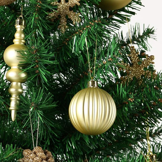 Sunnyglade 60ct Gold Christmas Tree Ball Ornaments Set Shatterproof Christmas Bling-Bling Hanging Decoration with Hand-held Gift Package for Xmas Tree Holiday Wedding Party (Gold)